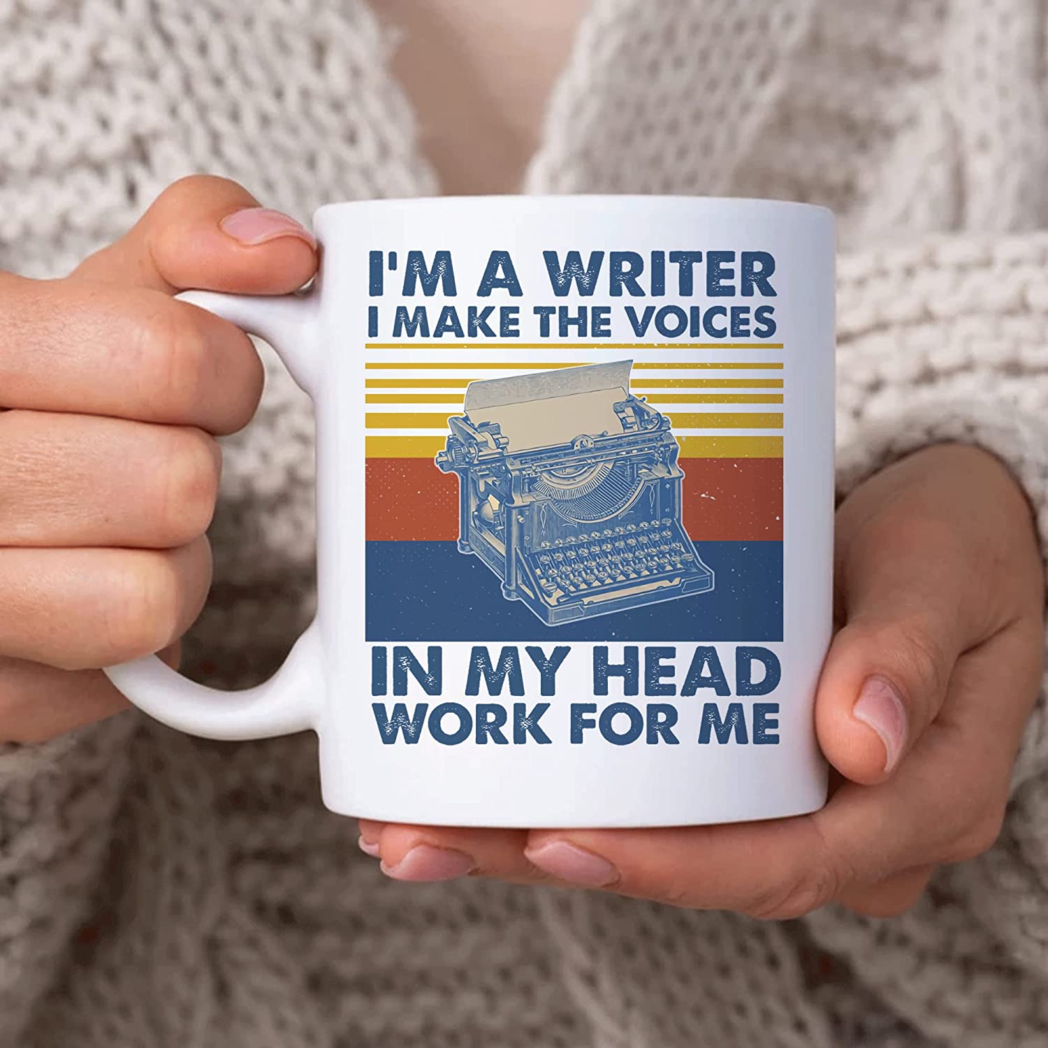 Funny Writer Gifts for Writer Author - Christmas Birthday - Writer I Make Voices Vintage Typewriter 11oz White Ceramic Coffee Tea Mug for Men Women